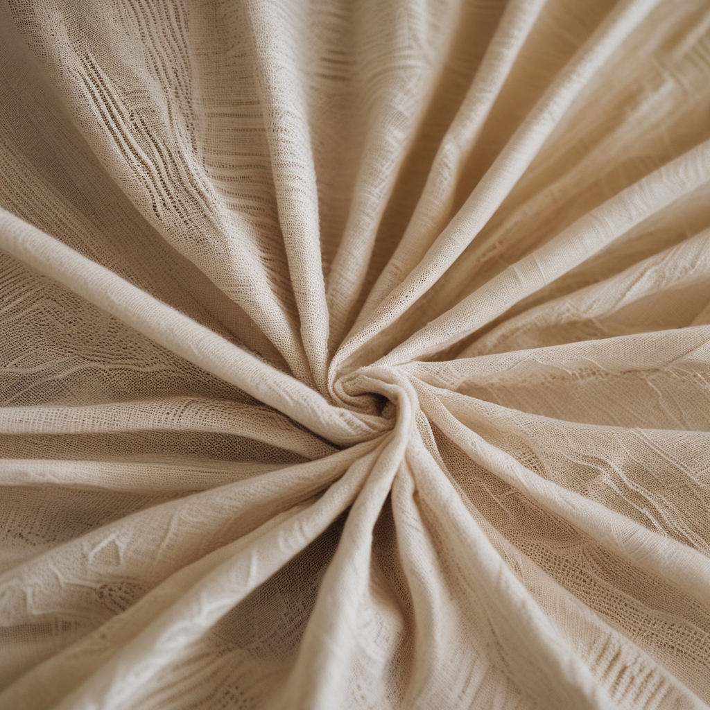 Nahaufnahme eines textilen Gewebes mit sichtbarer elastischer Struktur und Faserrichtung, die Flexibilität symbolisiert